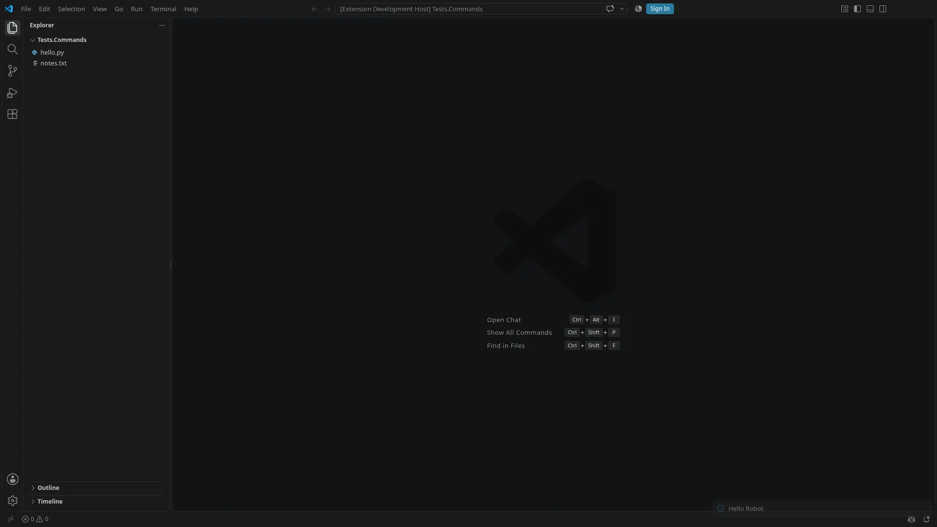 A notification shown by an extension’s command