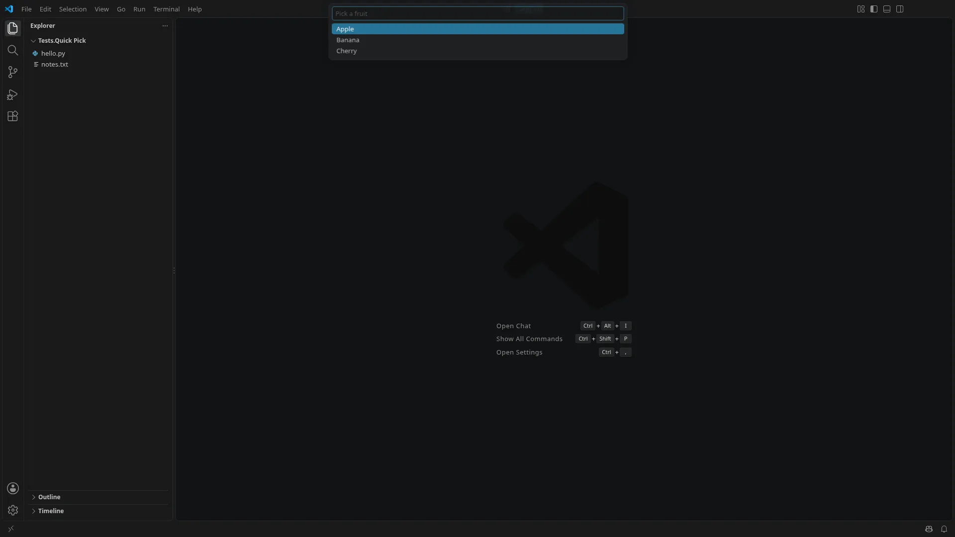 The quick pick of the example extension