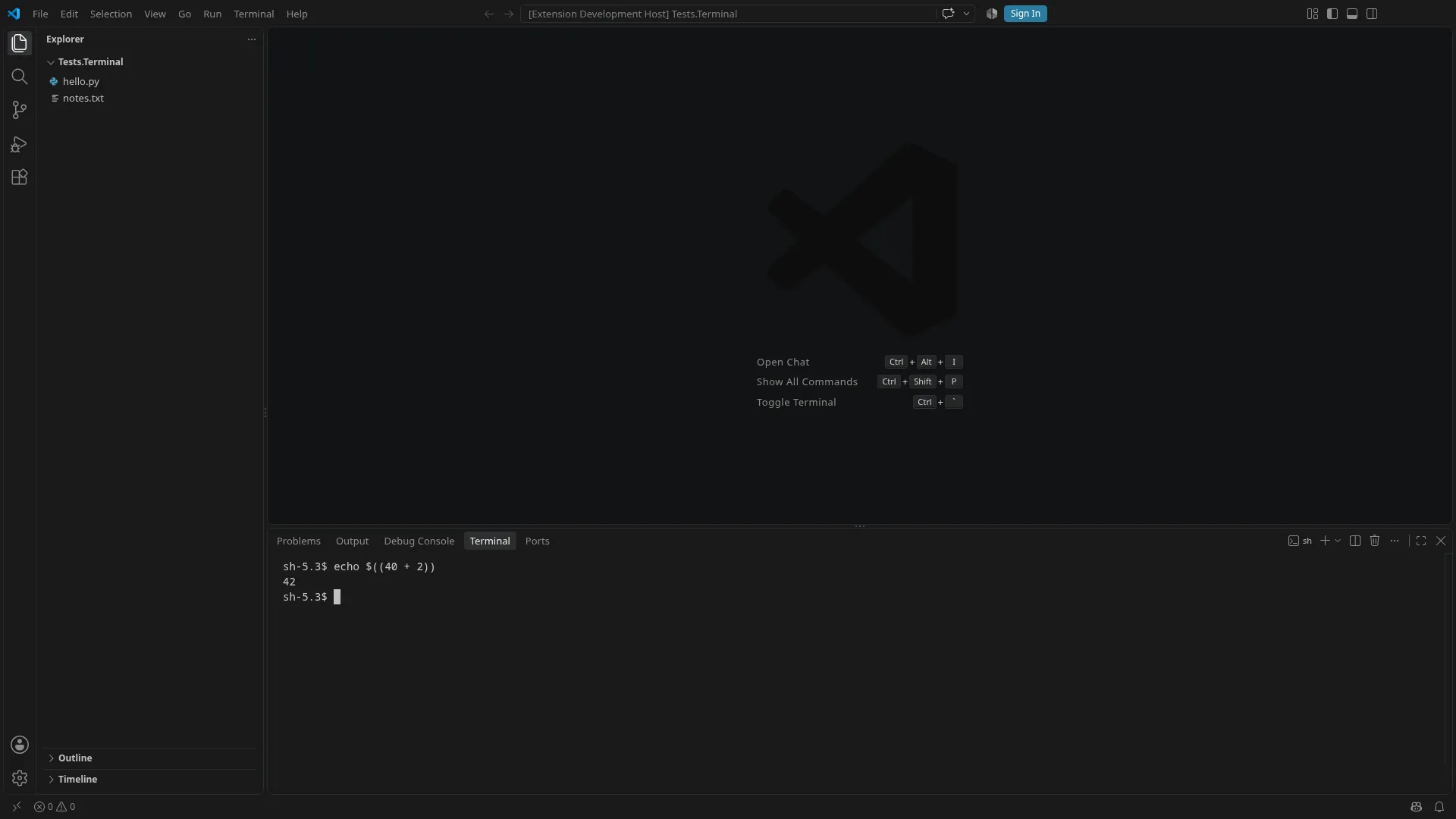 The terminal after the command